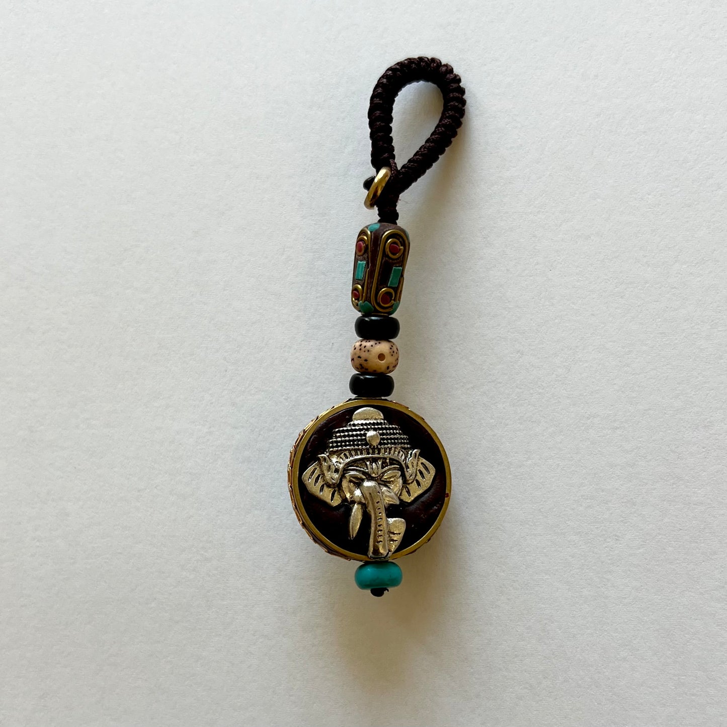 Tibetan Buddhism Lord Ganesha Keychain Zipper Charm, Om Buddhism Rearview Mirror Charm, Chinese FengShui Car Charm Lanyard Keychain (R)