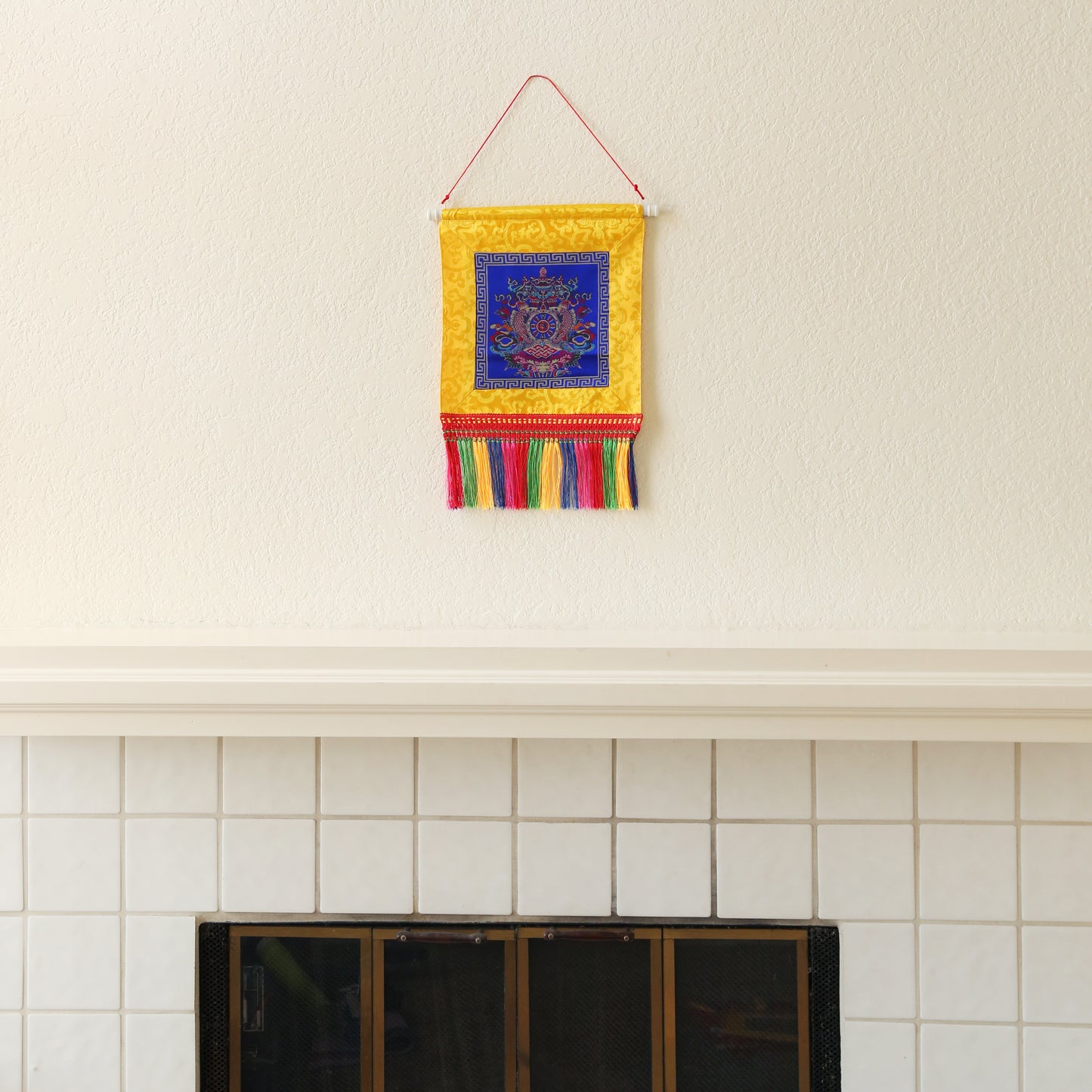 Tibetan Buddhist Ashtamangala Wall Hanging Tassels Tapestry, 18"X12", Asian Chinese Indian Wall Art Home Décor