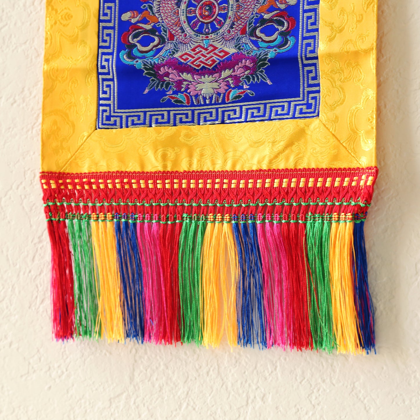 Tibetan Buddhist Ashtamangala Wall Hanging Tassels Tapestry, 18"X12", Asian Chinese Indian Wall Art Home Décor