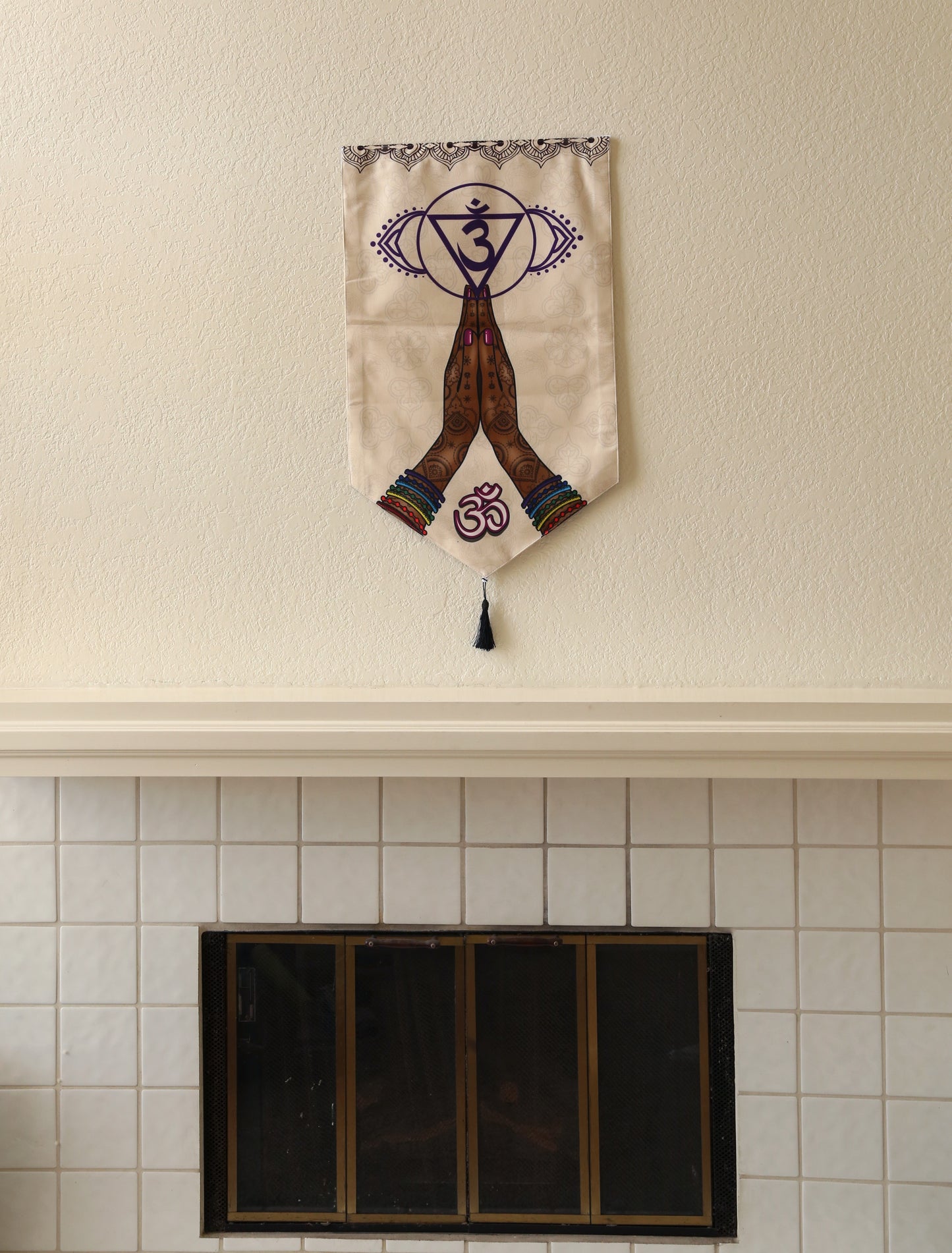 Buddhist Om Prayer Hands Large Canvas Tapestry Wall Hanging, 19.5"X32", Buddhist Om Asian Chinese Indian Wall Art Decor