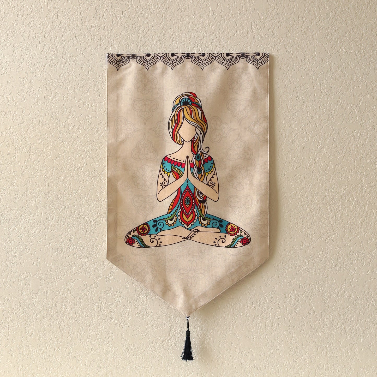 Buddhist Om Prayer Hands Large Canvas Tapestry Wall Hanging, 19.5"X32", Buddhist Om Asian Chinese Indian Wall Art Decor