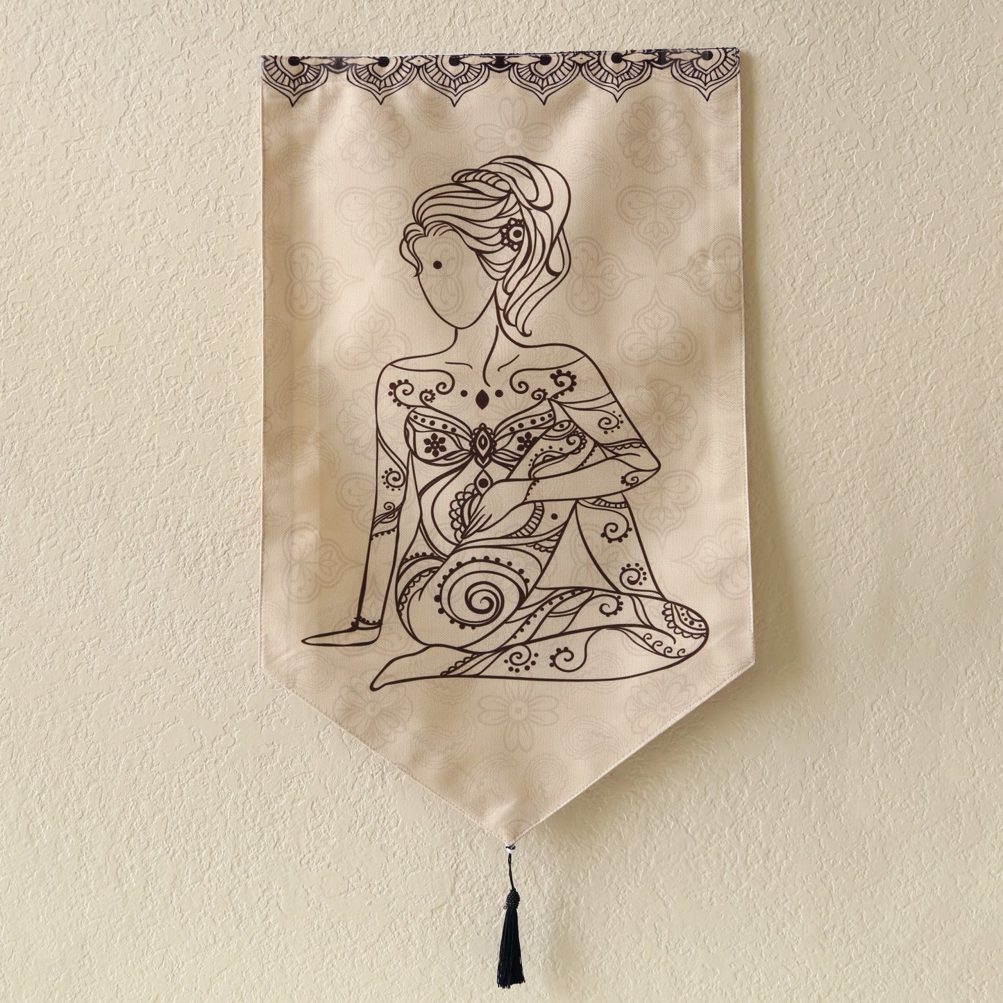 Buddhist Om Prayer Hands Large Canvas Tapestry Wall Hanging, 19.5"X32", Buddhist Om Asian Chinese Indian Wall Art Decor