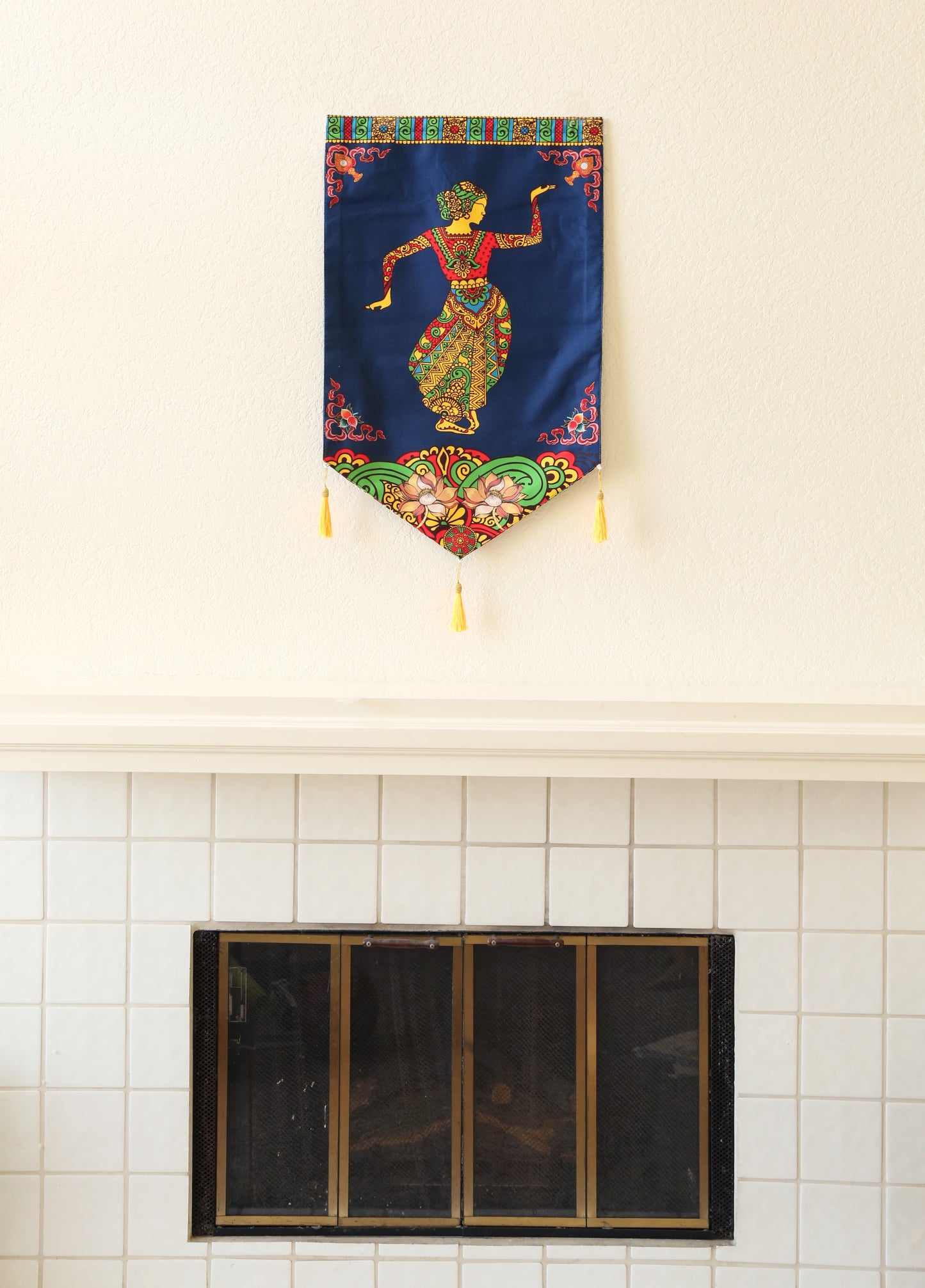 Thai Style Dance Large Canvas Tapestry Wall Hanging Tassels, 19.5"X32", Asian Chinese Indian Wall Art Buddhist Om Home Decor