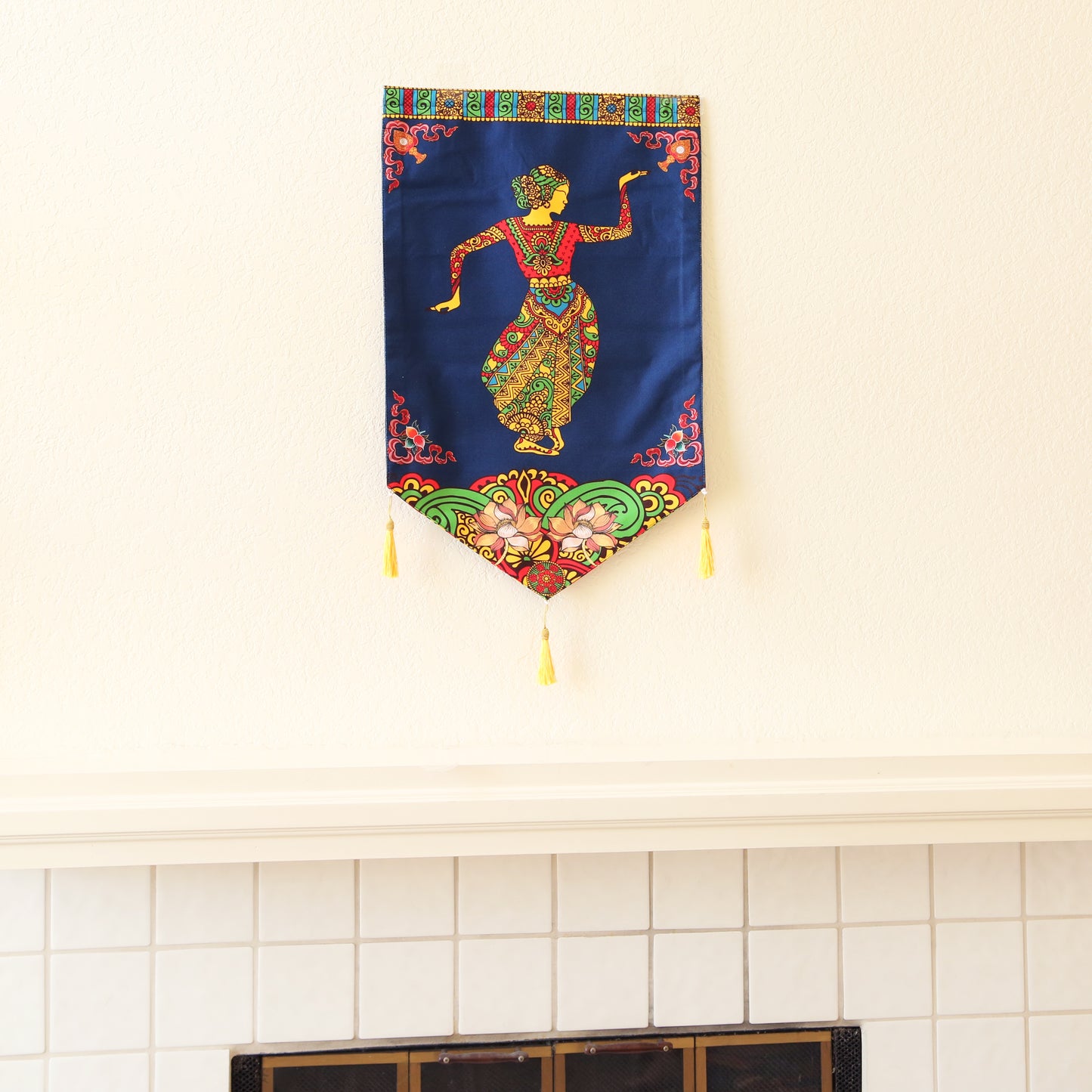 Thai Style Dance Large Canvas Tapestry Wall Hanging Tassels, 19.5"X32", Asian Chinese Indian Wall Art Buddhist Om Home Decor