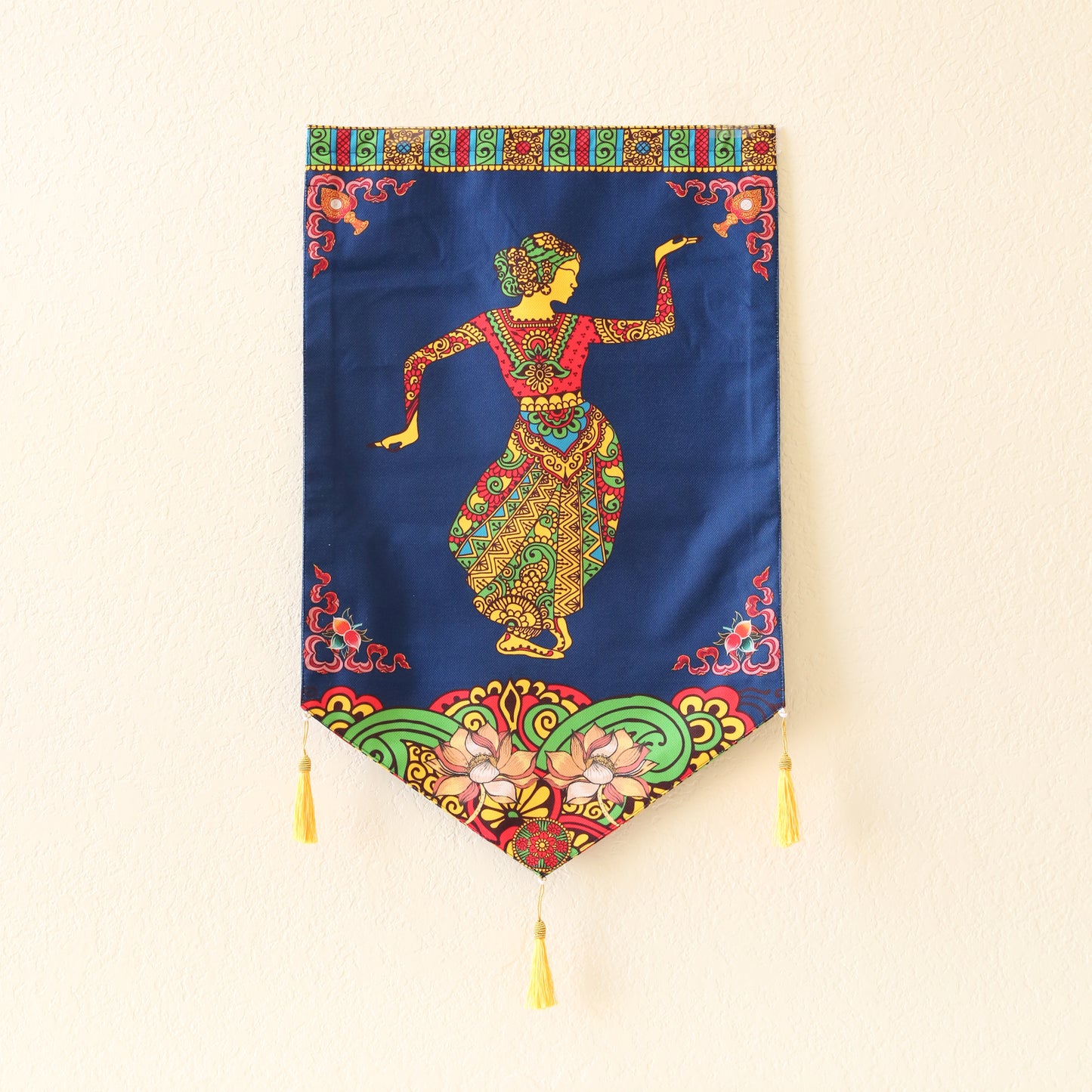 Thai Style Dance Large Canvas Tapestry Wall Hanging Tassels, 19.5"X32", Asian Chinese Indian Wall Art Buddhist Om Home Decor
