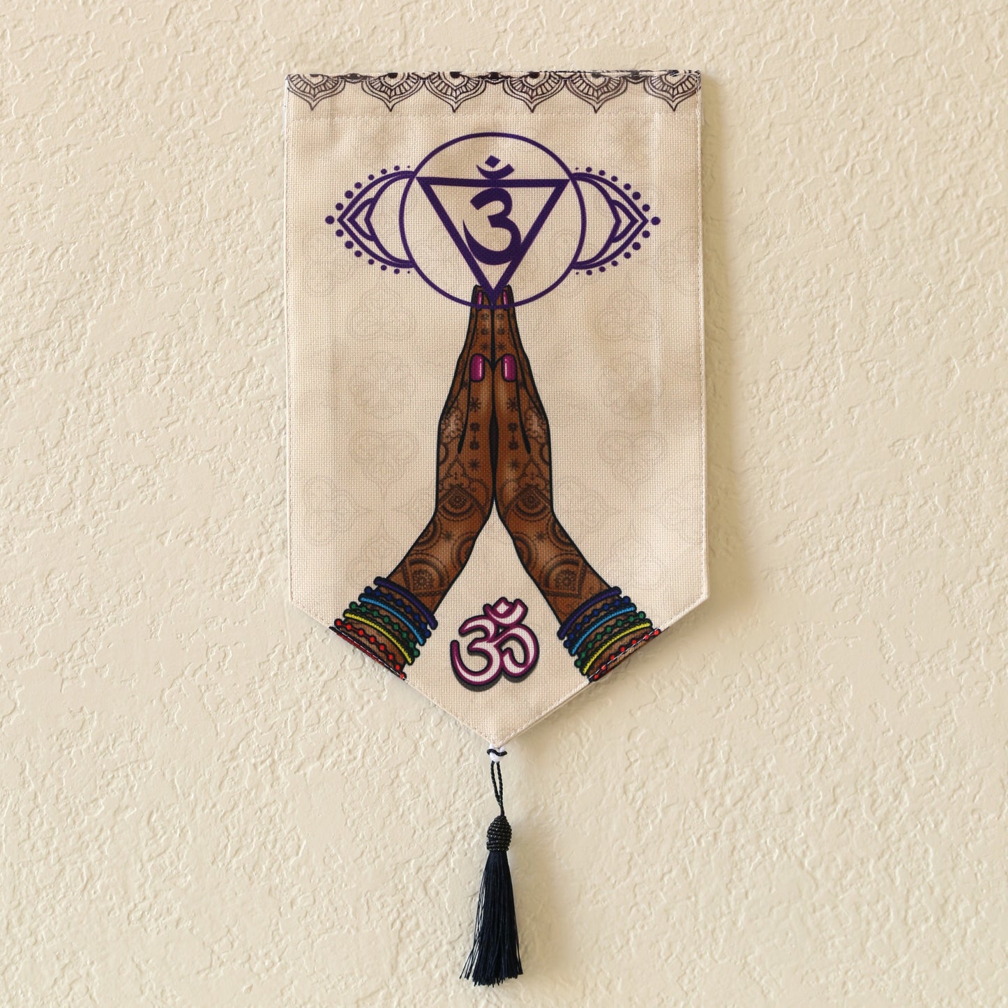 Yoga Meditation Small Canvas Tapestry Wall Hanging, 9.5"X16", Buddhist Om Asian Chinese Indian Wall Art Decor