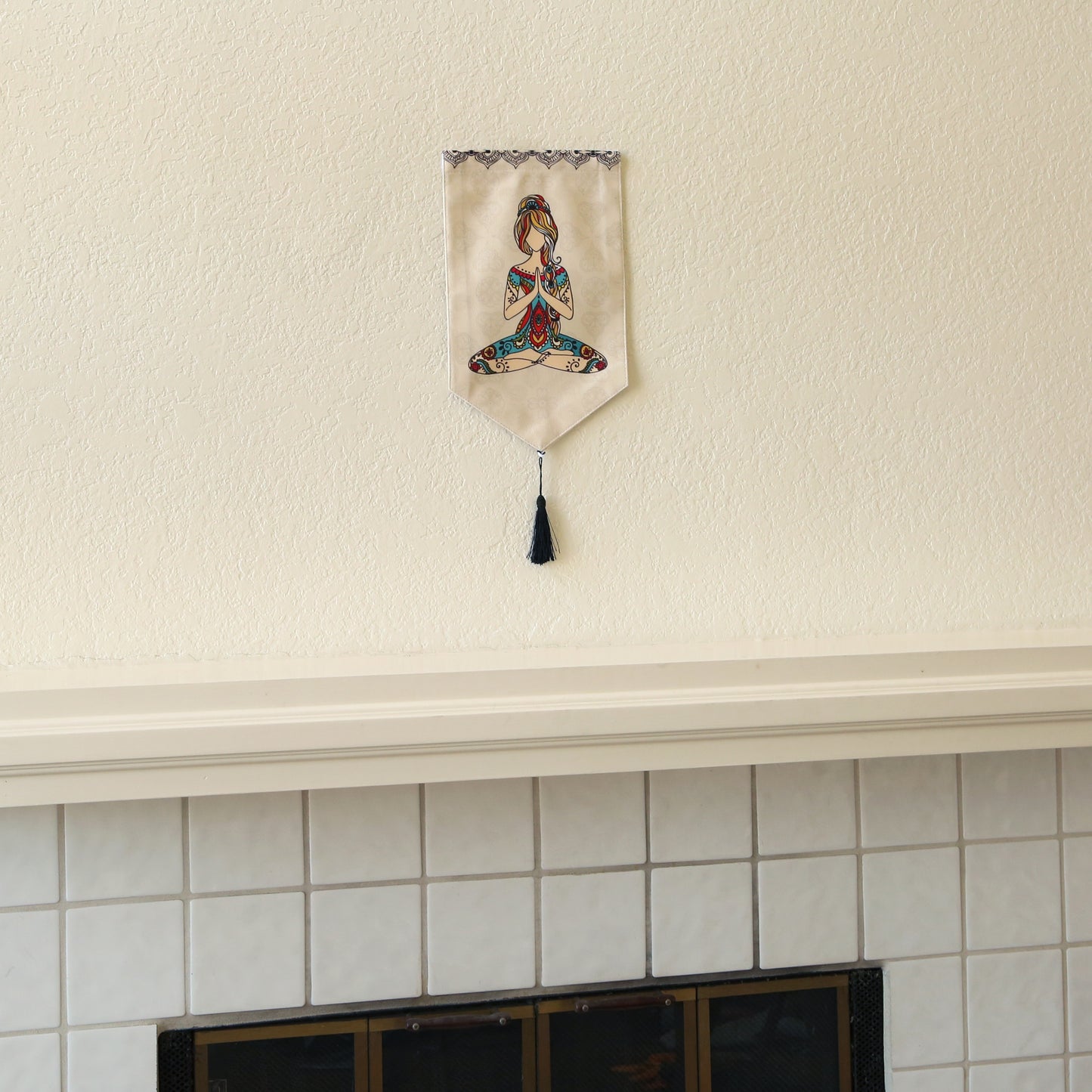 Yoga Meditation Small Canvas Tapestry Wall Hanging, 9.5"X16", Buddhist Om Asian Chinese Indian Wall Art Decor