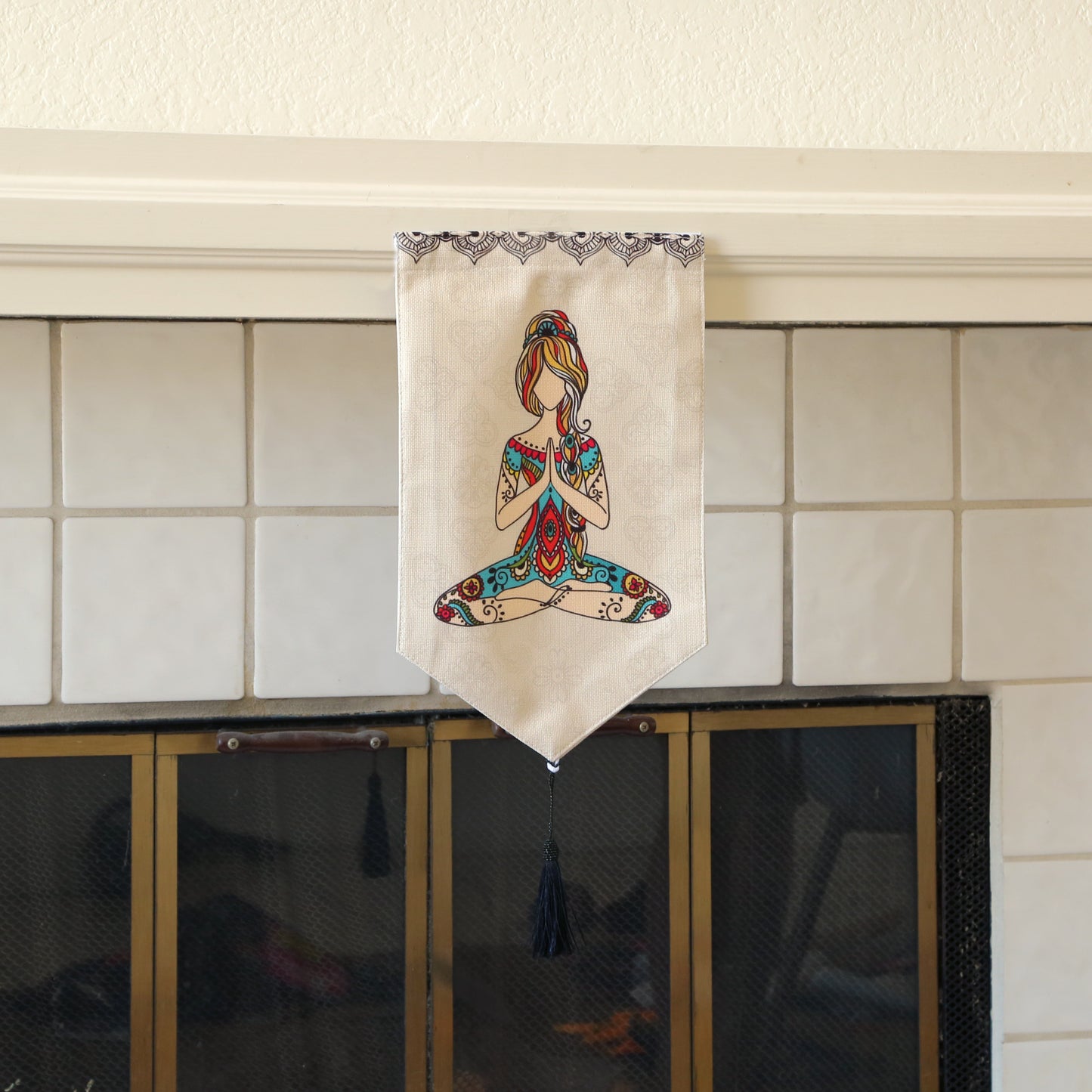 Yoga Meditation Small Canvas Tapestry Wall Hanging, 9.5"X16", Buddhist Om Asian Chinese Indian Wall Art Decor