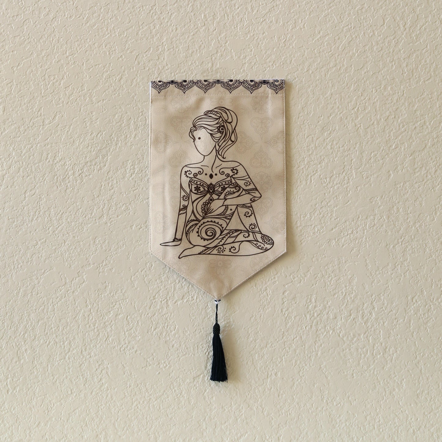 Yoga Meditation Small Canvas Tapestry Wall Hanging, 9.5"X16", Buddhist Om Asian Chinese Indian Wall Art Decor