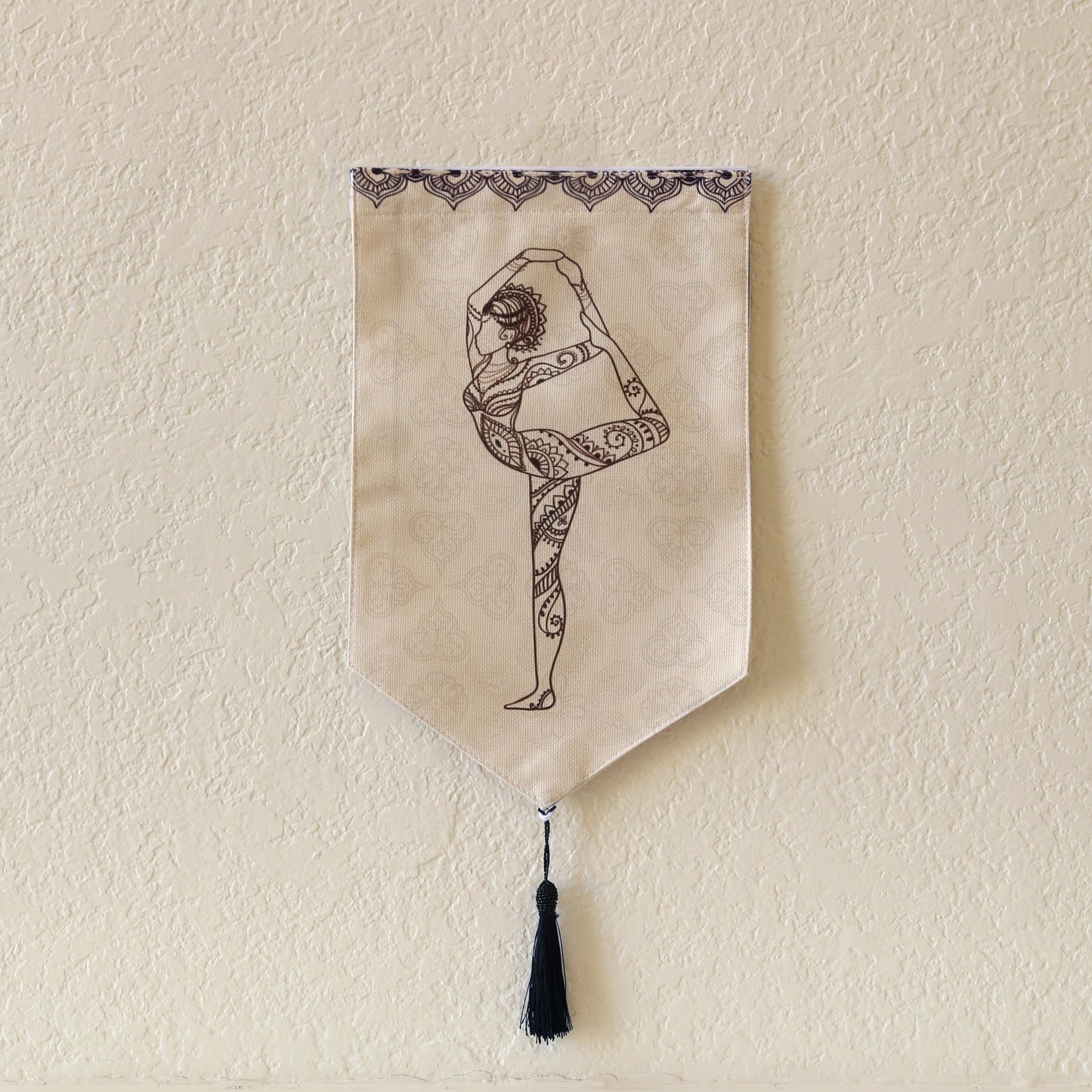 Yoga Meditation Small Canvas Tapestry Wall Hanging, 9.5"X16", Buddhist Om Asian Chinese Indian Wall Art Decor