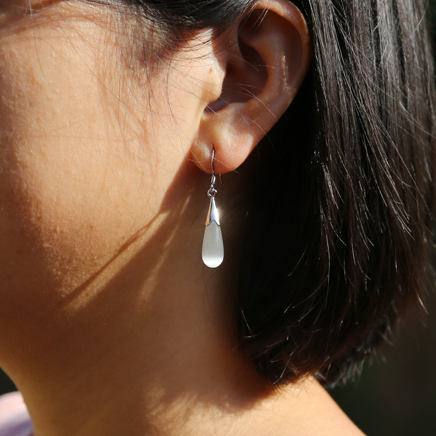 Cats Eye Sterling Silver Dangle and Drop Earrings, Gem Stone Boho Chic Bali Style