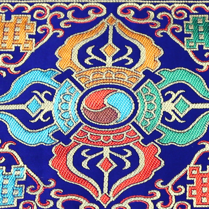 Tibetan Buddhist Cross Vajra Silk Brocade Shrine Table Cover Altar Cloth, 8”X8”, Red/Blue/Yellow