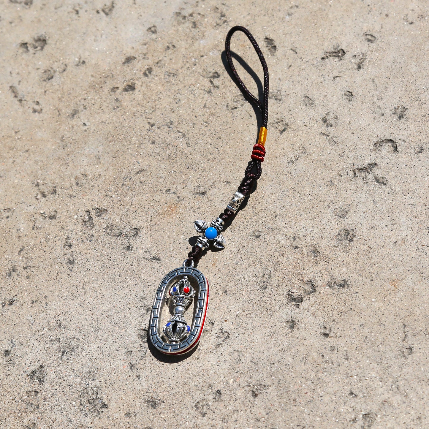 Spinning Tibetan Buddhist Vajra Protection Zipper Charm, Buddhism Rearview Mirror Charm, Tibetan Style Keychain Car Charm (R)