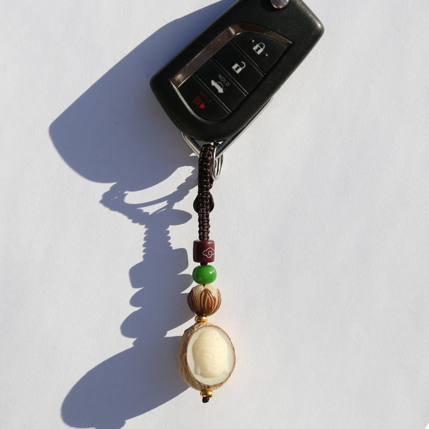 Bodhi Seed Buddha Protection Keychain Zipper Charm, Tibetan Buddhist Rearview Mirror Charm (R)