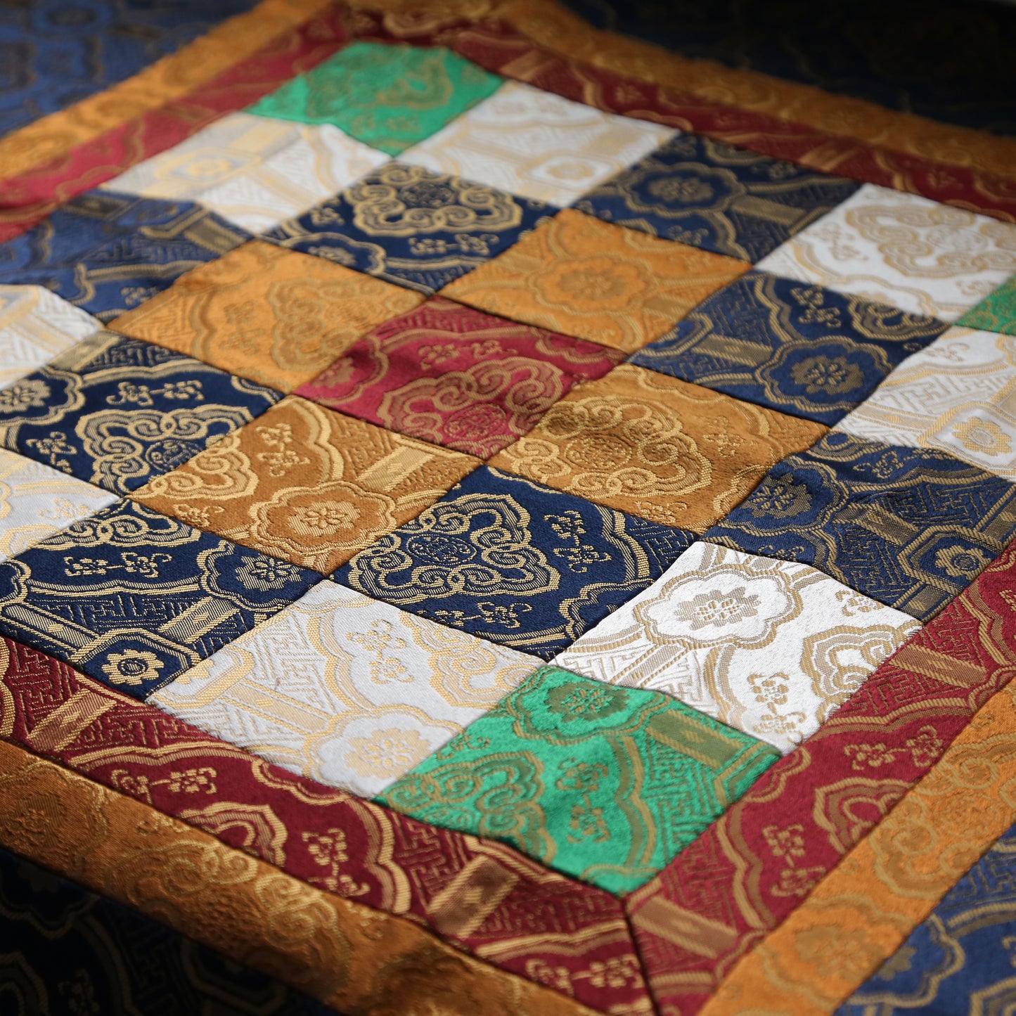 Traditional Tibetan Patchwork Brocade Shrine Table Cover Altar Cloth, 28”X28”