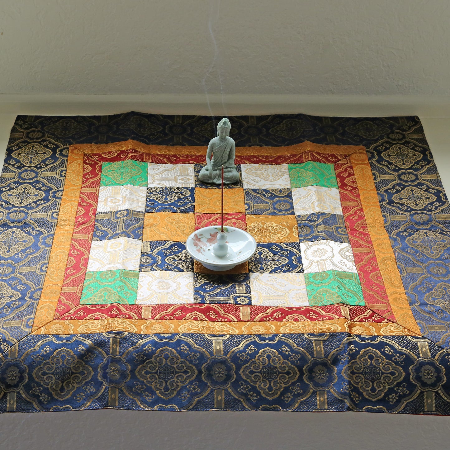 Traditional Tibetan Patchwork Brocade Shrine Table Cover Altar Cloth, 28”X28”