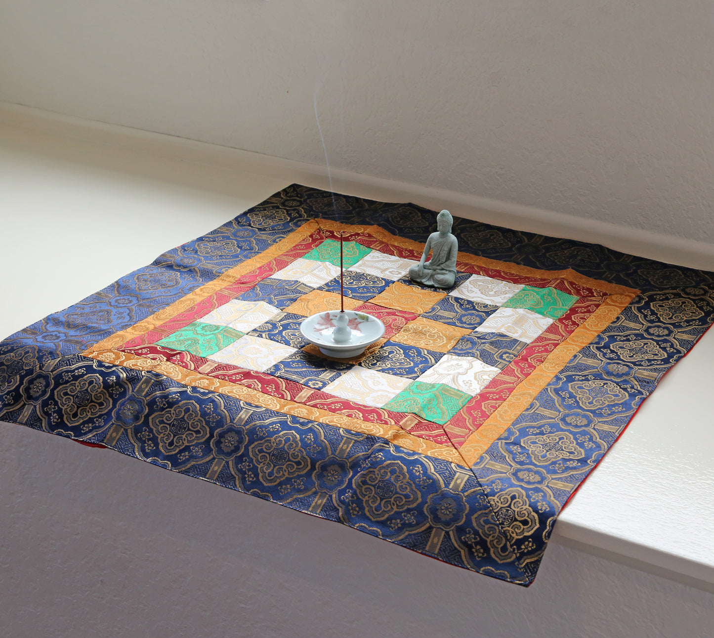 Traditional Tibetan Patchwork Brocade Shrine Table Cover Altar Cloth, 28”X28”
