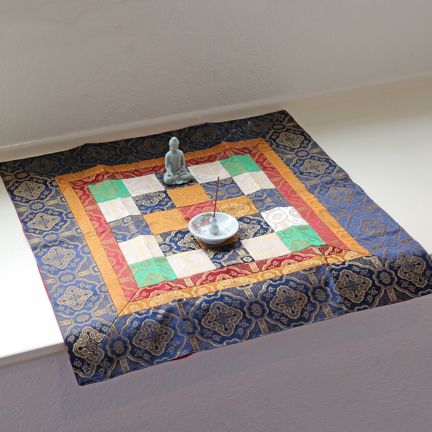Traditional Tibetan Patchwork Brocade Shrine Table Cover Altar Cloth, 28”X28”