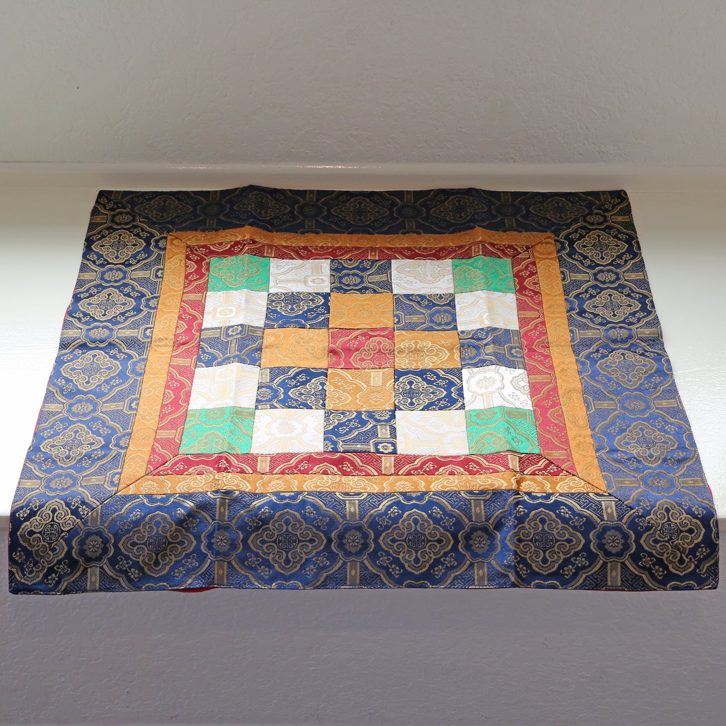 Traditional Tibetan Patchwork Brocade Shrine Table Cover Altar Cloth, 28”X28”