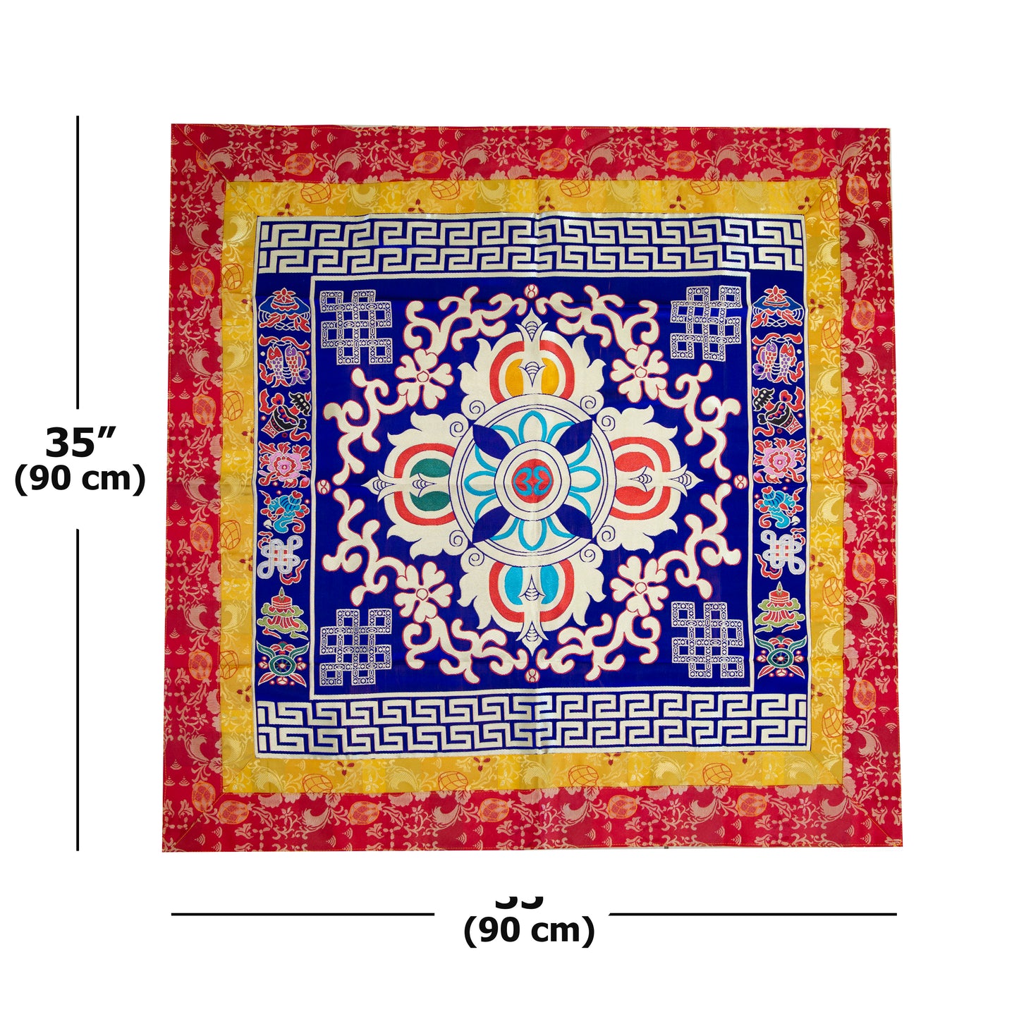 Multi-Color Tibetan Buddhist Ashtamangala Vajra Silk Brocade Shrine Table Cover Altar Cloth, 35”X35”