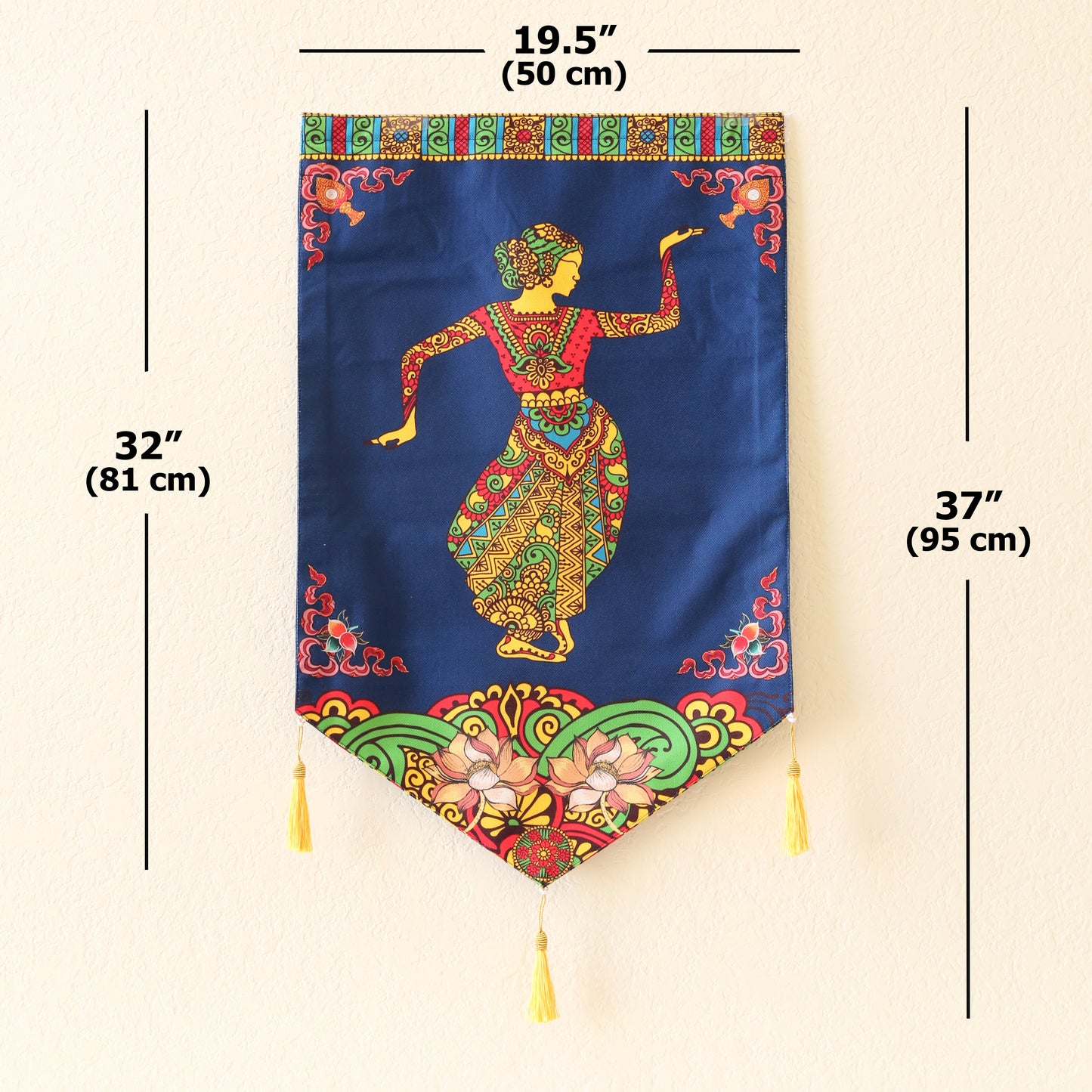 Thai Style Dance Large Canvas Tapestry Wall Hanging Tassels, 19.5"X32", Asian Chinese Indian Wall Art Buddhist Om Home Decor