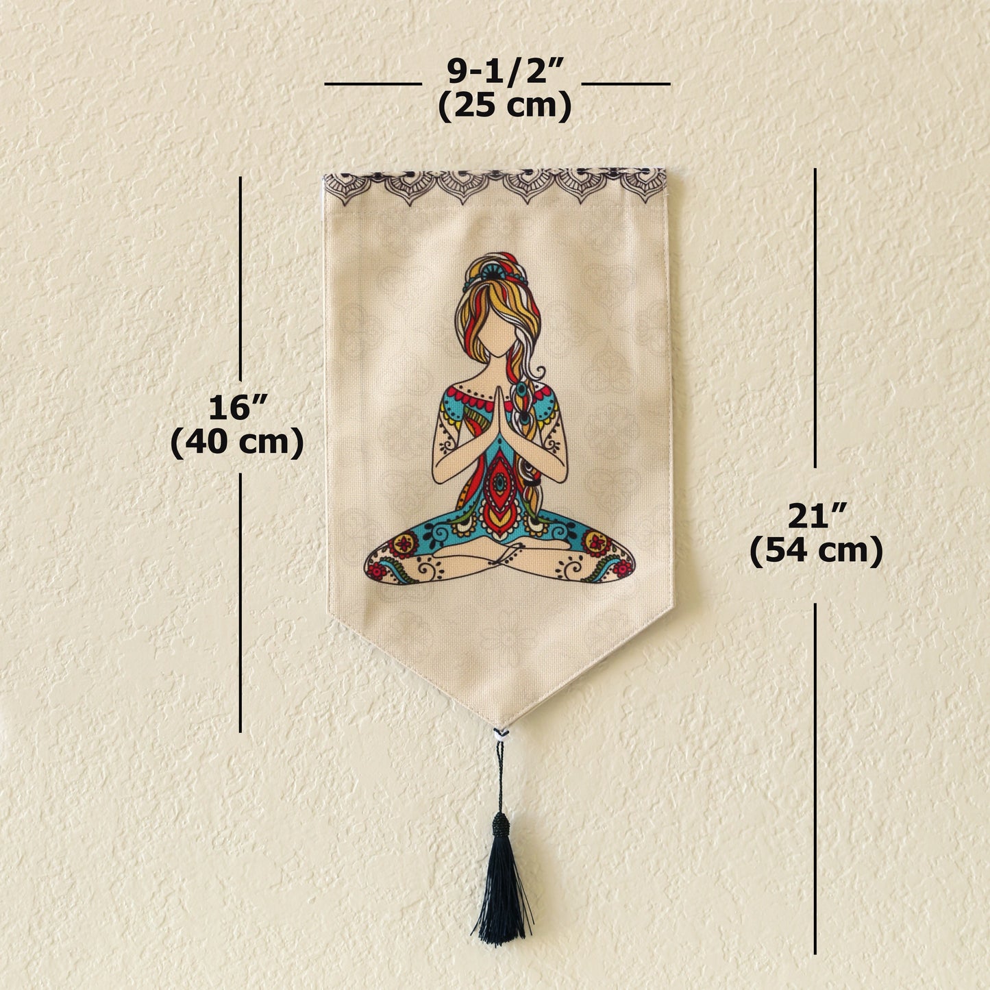 Yoga Meditation Small Canvas Tapestry Wall Hanging, 9.5"X16", Buddhist Om Asian Chinese Indian Wall Art Decor