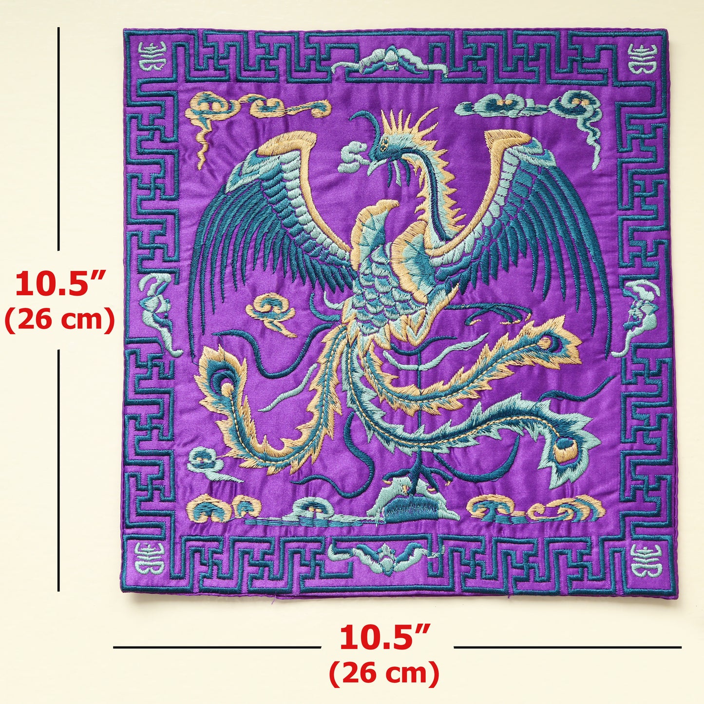 Traditional Chinese Phoenix Embroider Silk Brocade Shrine Table Cover Altar Cloth, 10.5”X10.5”, Purple/Yellow