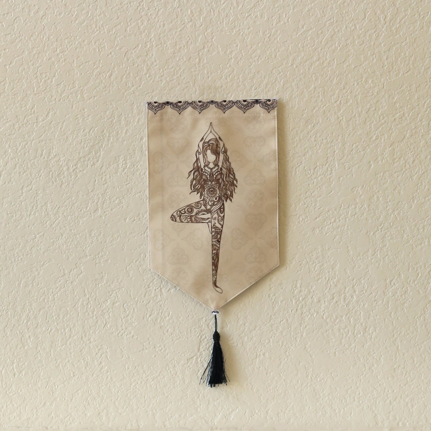 Yoga Meditation Small Canvas Tapestry Wall Hanging, 9.5"X16", Buddhist Om Asian Chinese Indian Wall Art Decor