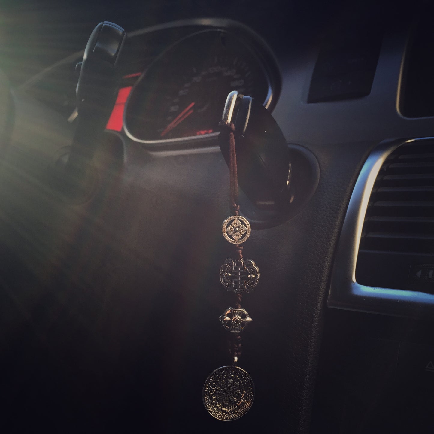 Silver Color Talisman Protection Zipper Charm, Tibetan Style Keychain, Chinese Bagua Car Charm - Large.