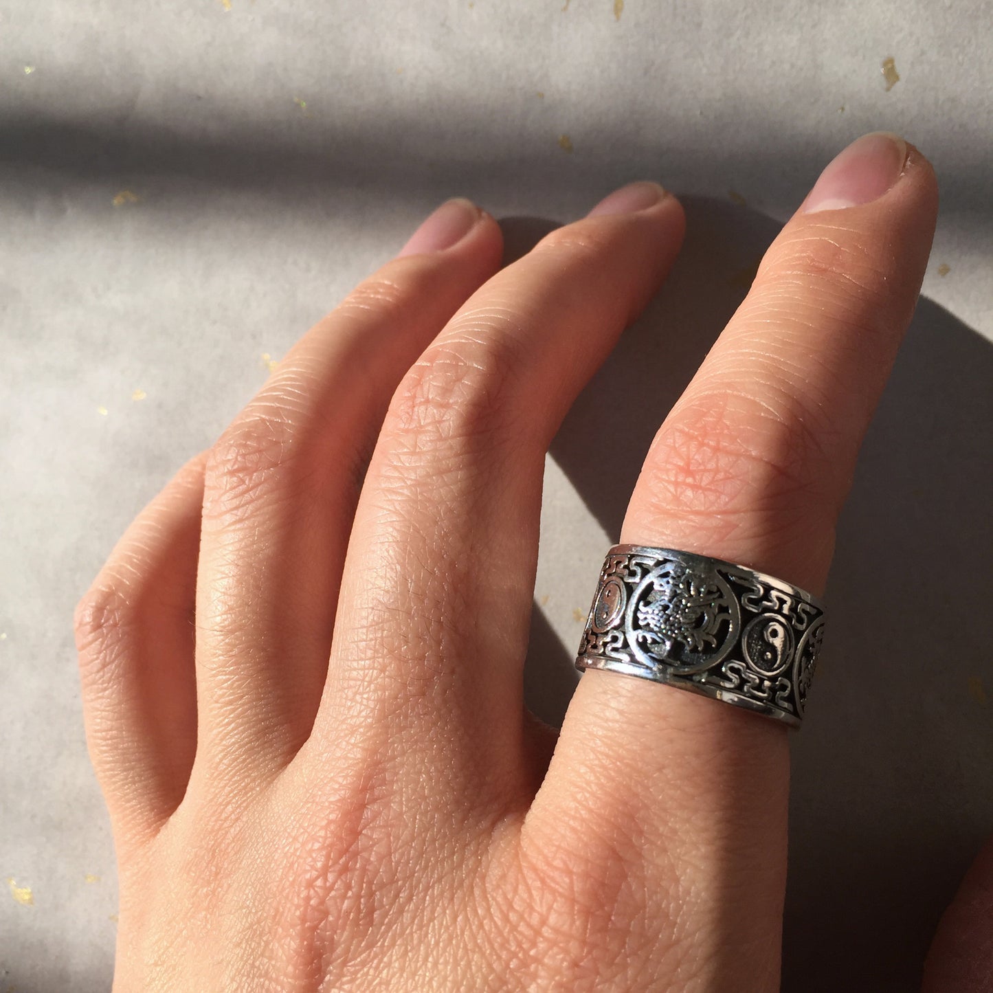 Yin Yang Dragon Sterling Silver Mens Ring, Meditation Ring.