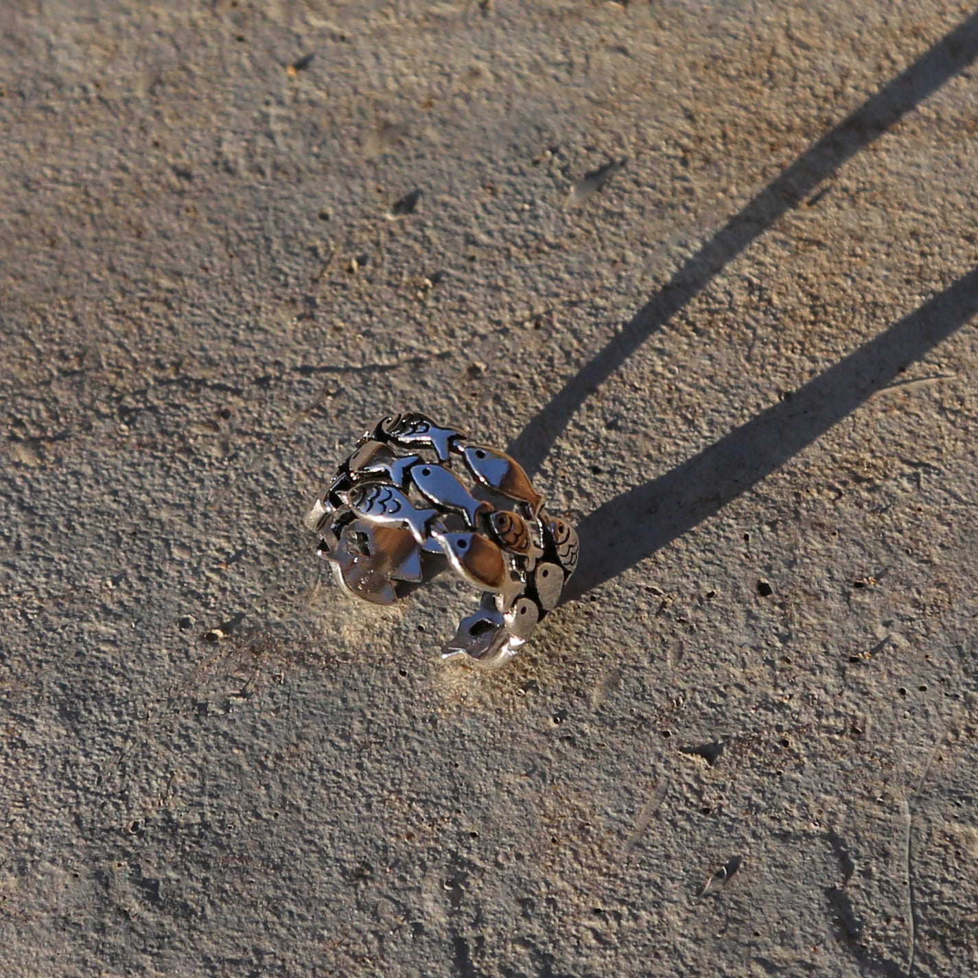 Cute Fish Adjustable Sterling Silver Ring, Traditional Chinese Love and Luck Ring (S)