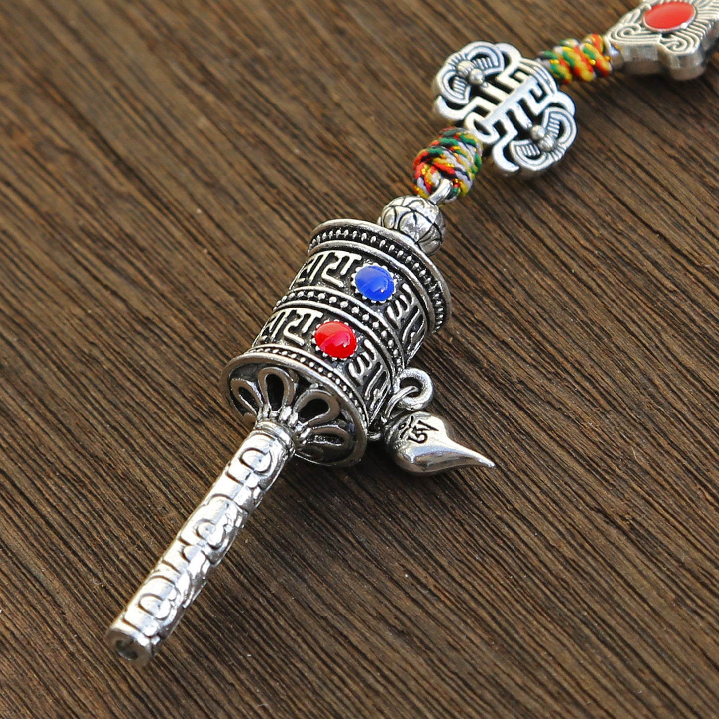 Tibetan Buddhist Prayer Wheel Protection Zipper Charm, Buddhism Rearview Mirror Charm, Tibetan Style Keychain Car Charm (R)