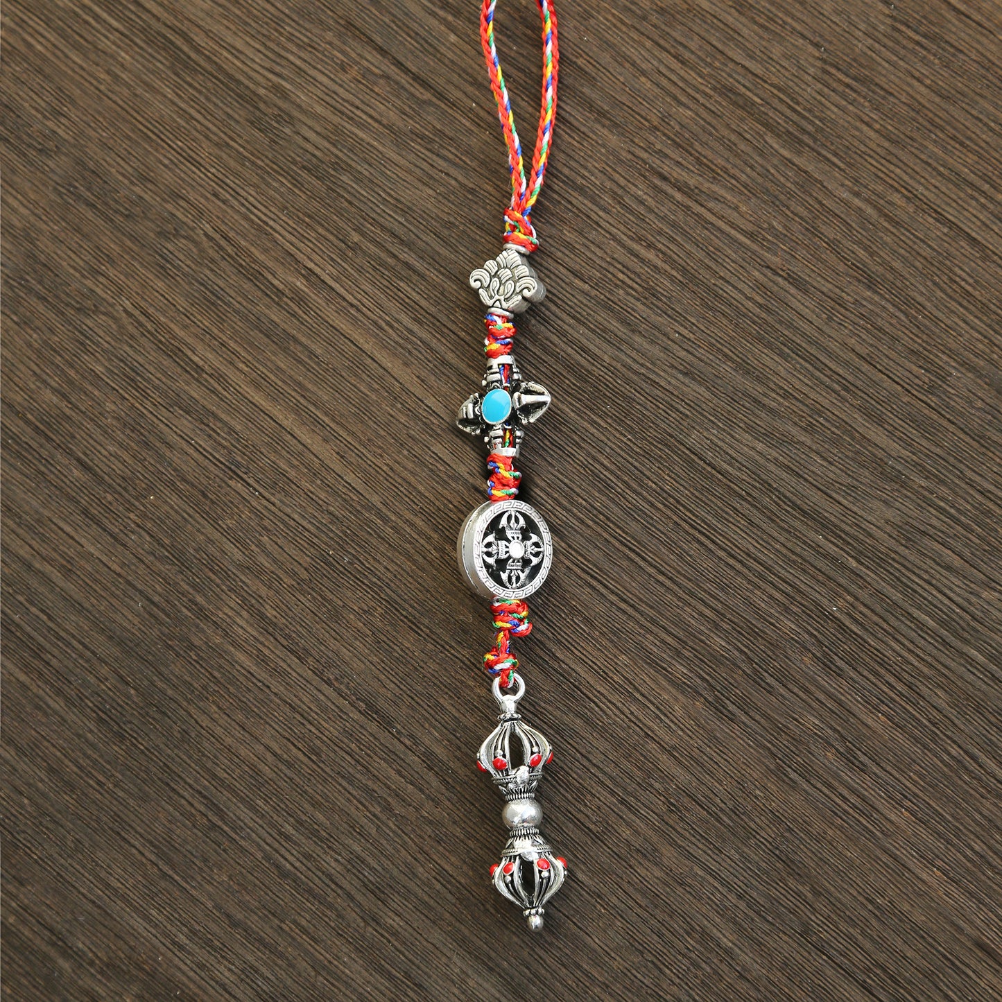 Tibetan Buddhist Vajra Protection Zipper Charm, Buddhism Rearview Mirror Charm, Tibetan Style Keychain Car Charm (R)
