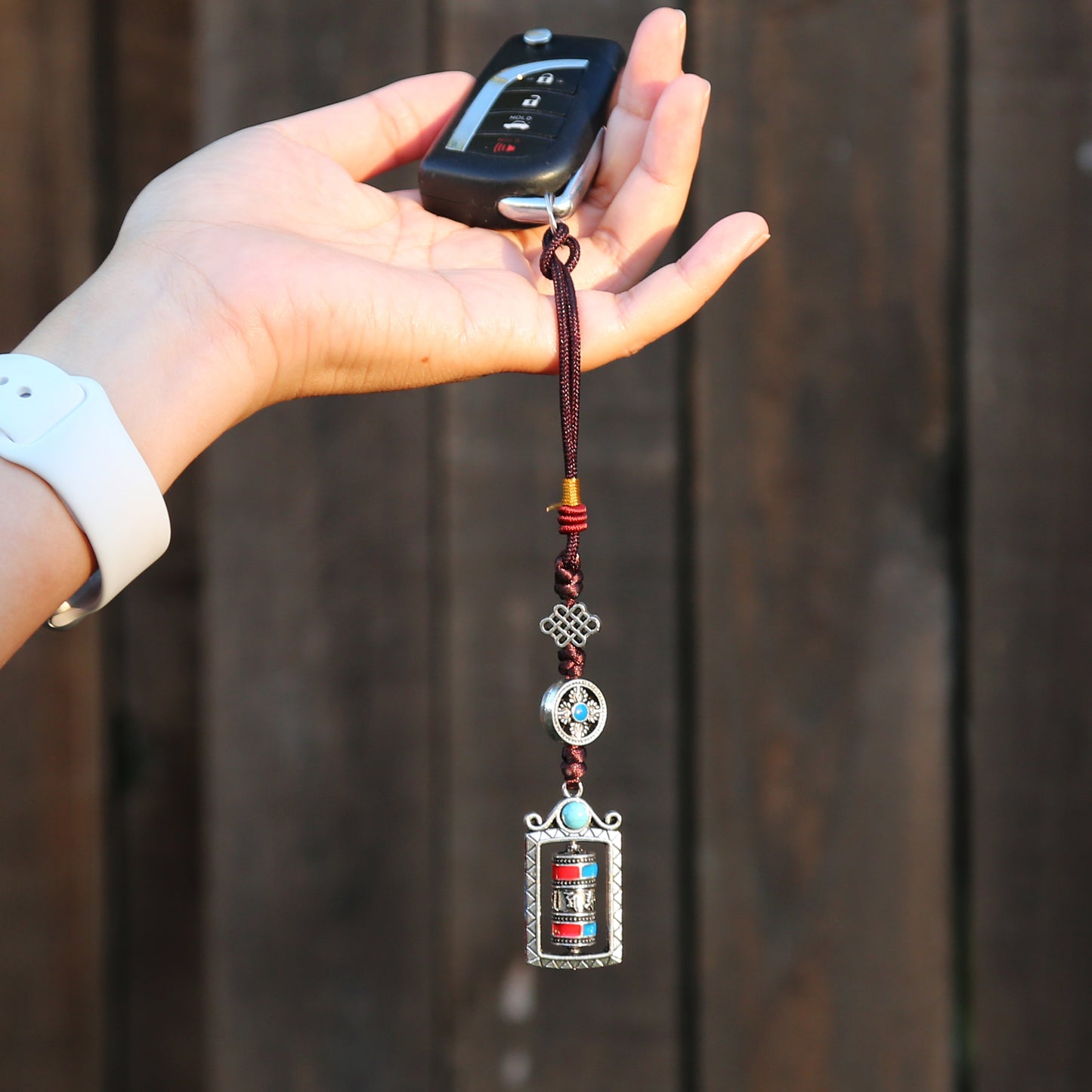 Tibetan Buddhist Prayer Wheel & Vajra Protection Zipper Charm, Buddhism Rearview Mirror Charm, Tibetan Style Keychain Car Charm (R)