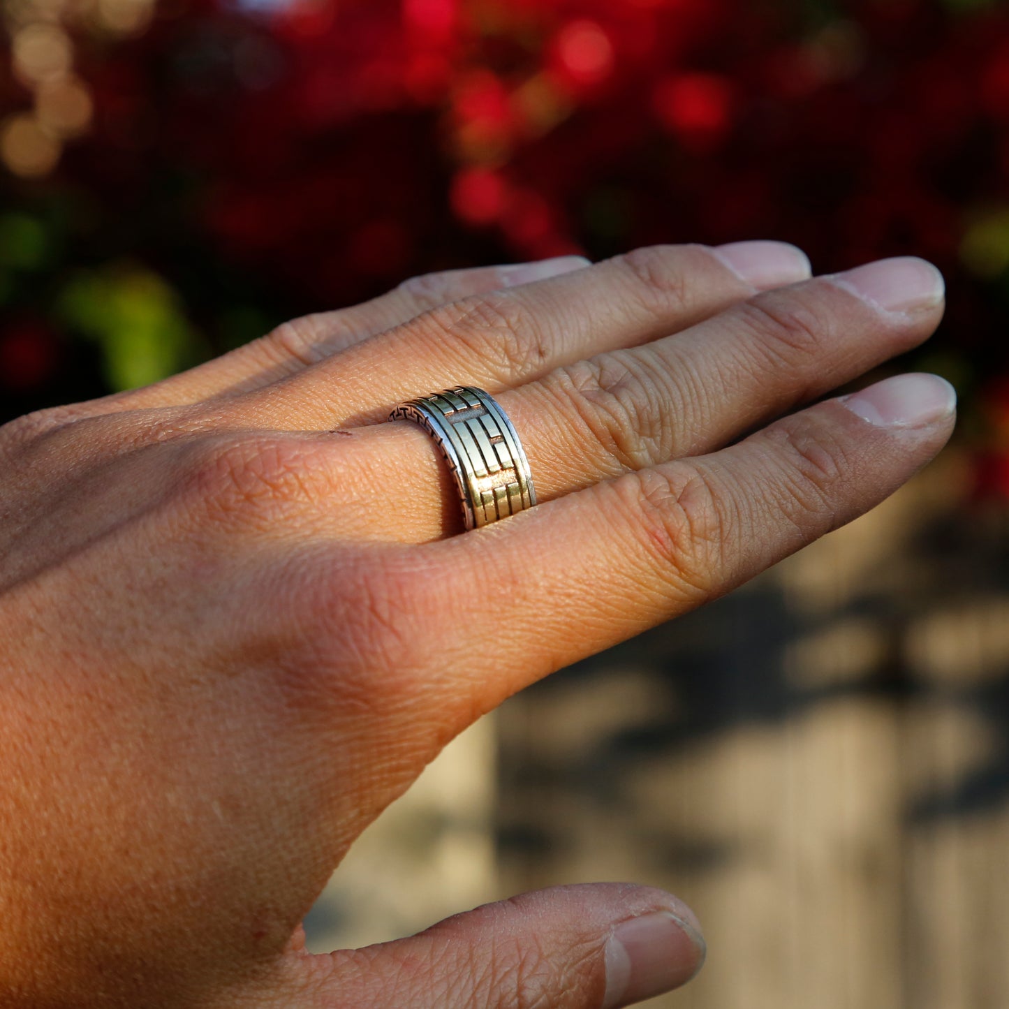 Dual Color Yin Yang Brass and Sterling Silver Spinner Ring, Taoist Ba Gua Ring - ZentralDesigns