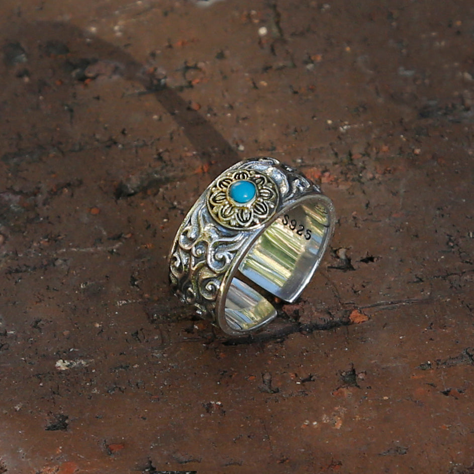 Vintage Style Embossed Auspicious Cloud Adjustable Sterling Silver Ring - ZentralDesigns