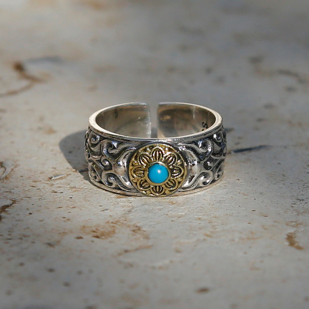 Vintage Style Embossed Auspicious Cloud Adjustable Sterling Silver Ring - ZentralDesigns