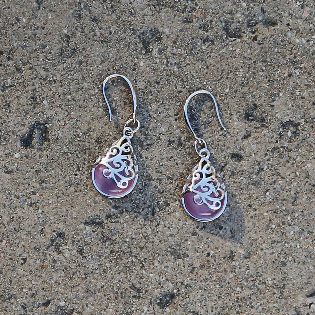 Pink Cat Eye Silver Boho Chic Dangle and Drop Earrings - ZentralDesigns