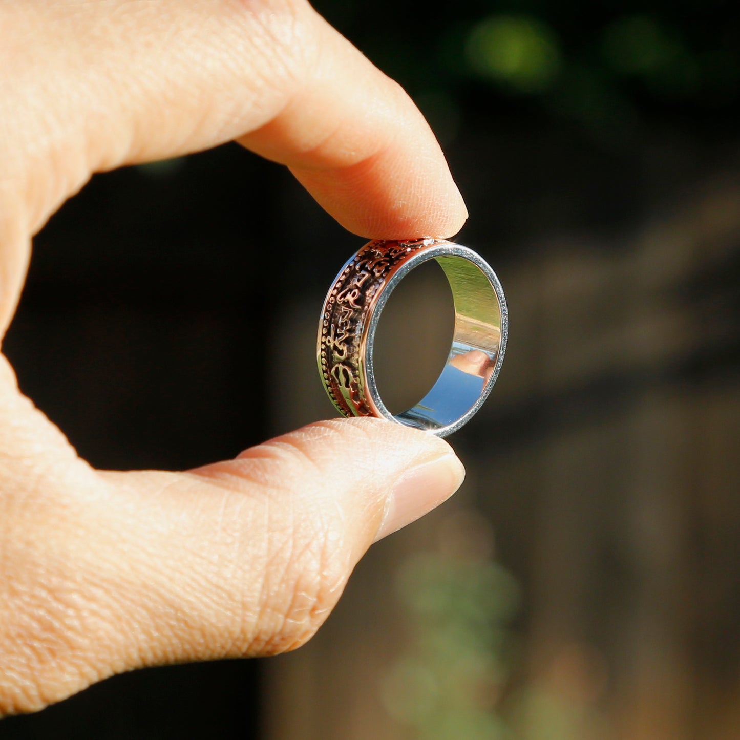 Tibetan Buddhist Prayers Vajra OM Silver Ring, Buddhism Symbols Mens Ring - ZentralDesigns