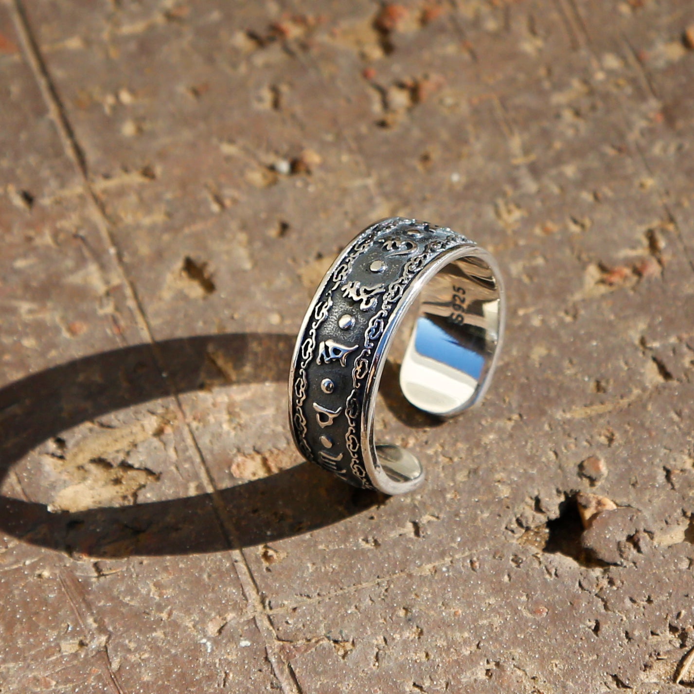 Adjustable Tibetan Buddhist Prayers Sterling Silver Ring, Mens Meditation Ring, Buddhist Symbol Ring - ZentralDesigns