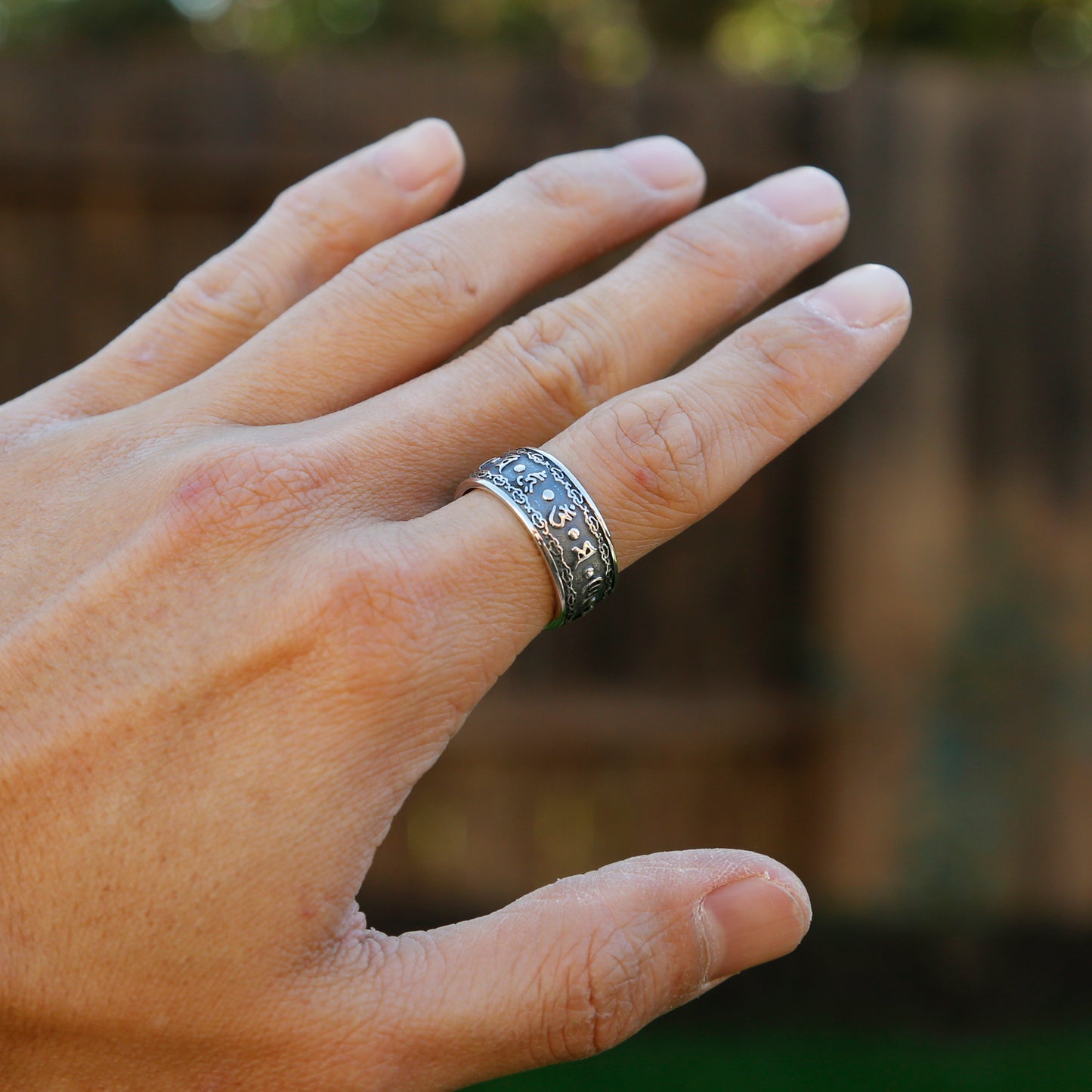Adjustable Tibetan Buddhist Prayers Sterling Silver Ring, Mens Meditation Ring, Buddhist Symbol Ring - ZentralDesigns