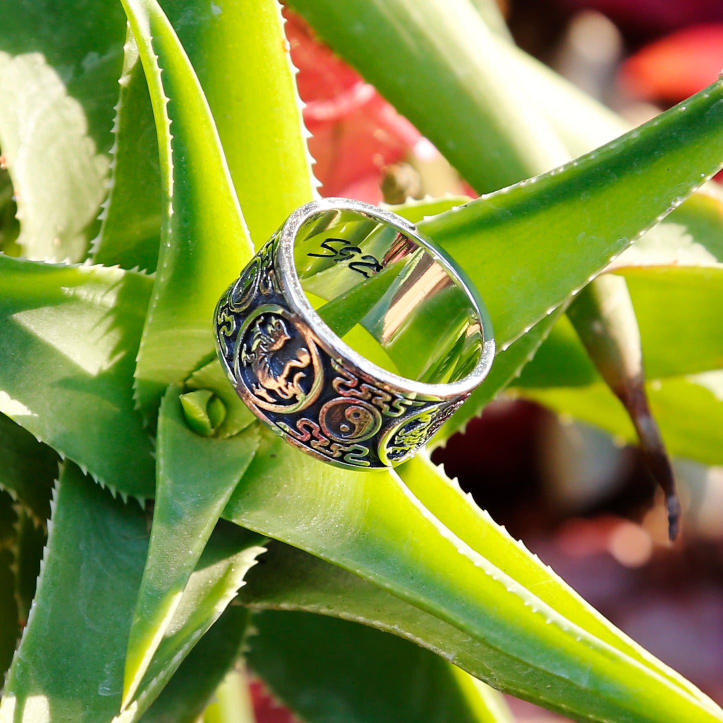 Yin Yang Dragon Sterling Silver Mens Ring, Meditation Ring.