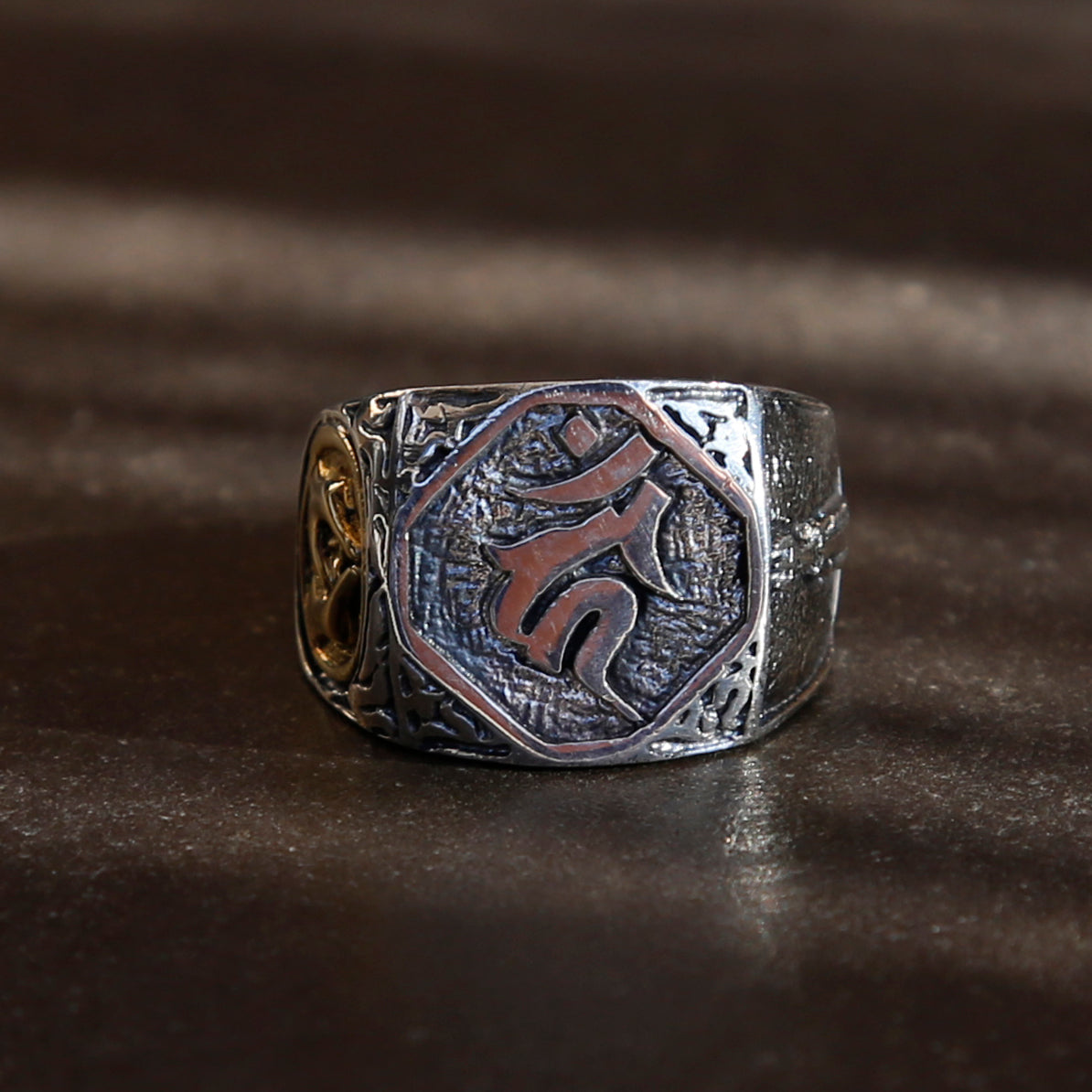 Buddhist Symbols and Praying Hands Sterling Silver Ring, Tibetan Buddhist Prayer Ring - ZentralDesigns