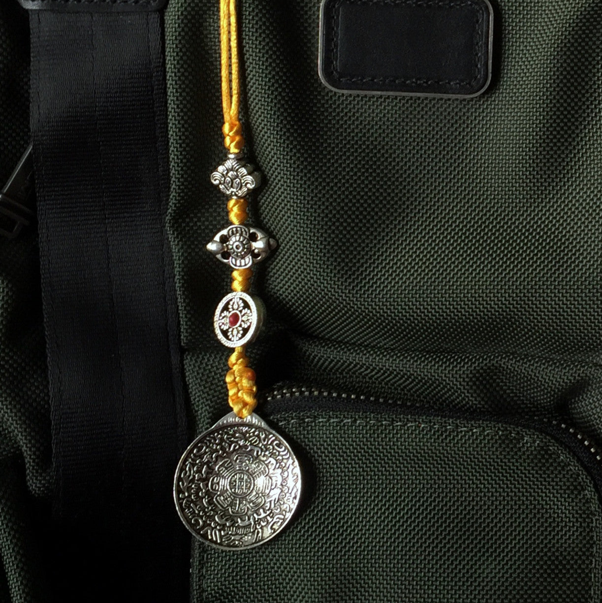 Silver Color Talisman Protection Zipper Charm, Tibetan Style Keychain, Chinese Bagua Car Charm - Large.