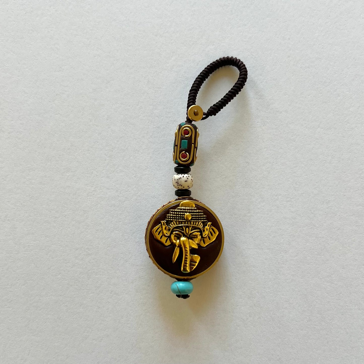 Tibetan Buddhism Lord Ganesha Keychain Zipper Charm, Om Buddhism Rearview Mirror Charm, Chinese FengShui Car Charm Lanyard Keychain (R)