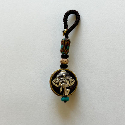 Tibetan Buddhism Lord Ganesha Keychain Zipper Charm, Om Buddhism Rearview Mirror Charm, Chinese FengShui Car Charm Lanyard Keychain (R)
