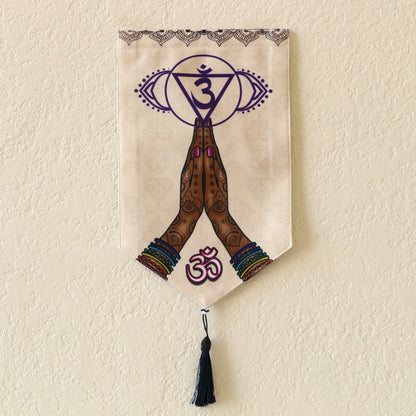Yoga Meditation Small Canvas Tapestry Wall Hanging, 9.5"X16", Buddhist Om Asian Chinese Indian Wall Art Decor