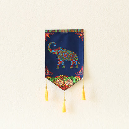 Thai Style Buddhist Om Symbol Small Canvas Tapestry Wall Hanging Tassels, 9.5"X16", Asian Chinese Indian Wall Art