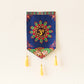 Thai Style Buddhist Om Symbol Small Canvas Tapestry Wall Hanging Tassels, 9.5"X16", Asian Chinese Indian Wall Art