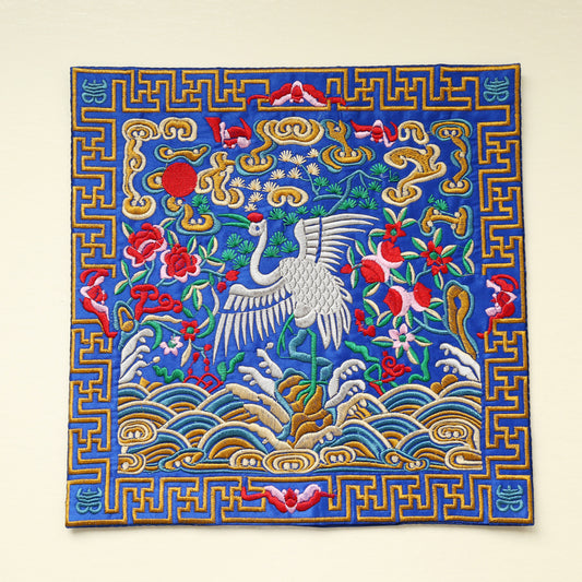 Chinese Japanese Crane Embroider Silk Brocade Shrine Table Cover Altar Cloth, 10.5”X10.5”, White/Blue/Red